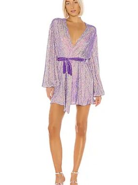 Retrofete Gabrielle NWT Mermaid Lilac Purple Sequins Long Sleeved Mini Dress Med